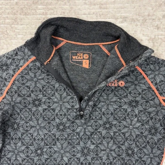 Icewear Women Base Layer Set Grey Orange Nordic Snowflake Quarter Zip Leggings S - Picture 12 of 16